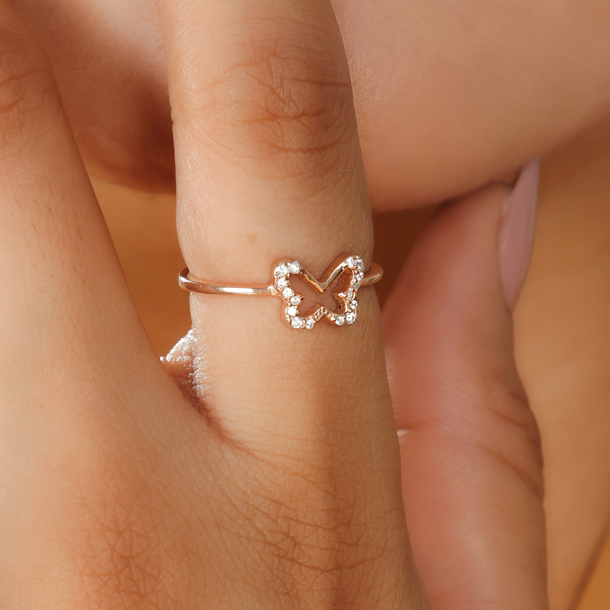 Delicate Butterfly on the Top Ring – Hallmarked 925 Sterling Silver Rose Gold Plated | Graceful & Elegant Jewelry